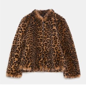 Zara Faux Fur Leopard Jacket with Zipper
